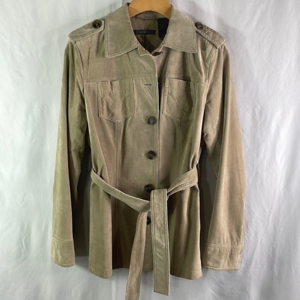 Liz Claiborne Tan buff suede jacket with epaulets